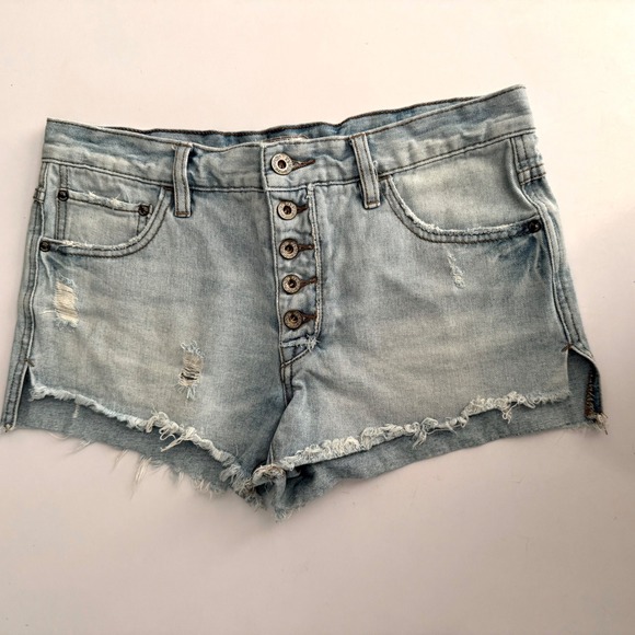 Free People Pants - Free People Womens Light Wash Distressed Denim Cut Off Shorts Button Fly Size 27
